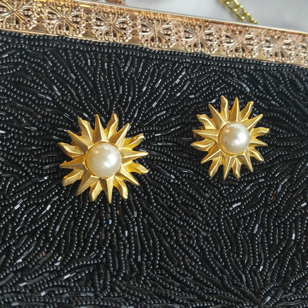 VTG gold Sun/Moon Earrings, Haematite Star
